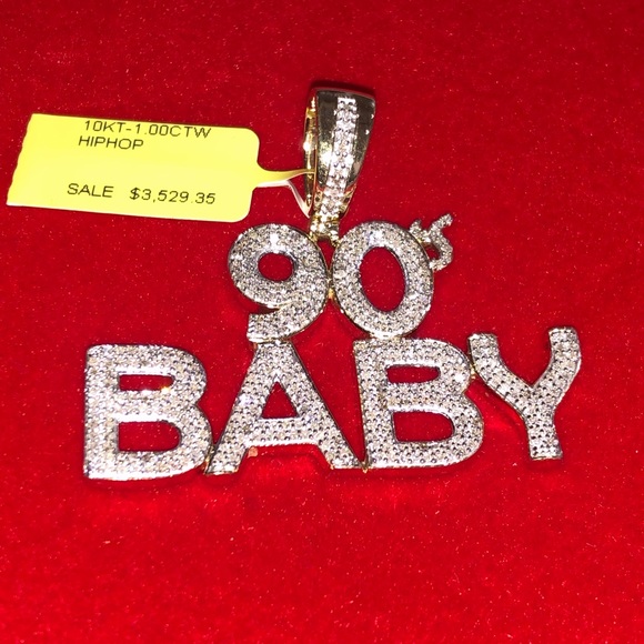 10k solid real pendant for men, natural si diamonds, free appraisal 90s Baby HOT - Picture 3 of 7